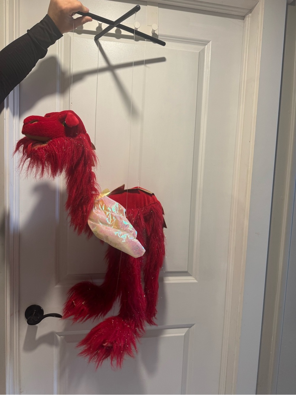 Vintage Y2K Sunny and Co Red Dragon Marionette Puppet -Iridescent Wing - Large